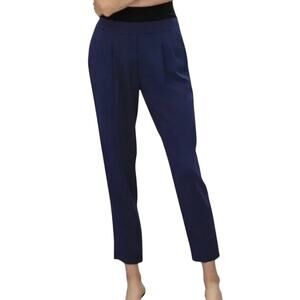 Babaton Navy Blue Cohen Pleated Crepe Tapered Leg Pants Elastic Waist size 4
